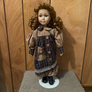 Charming Plaid Doll with Golden Curls